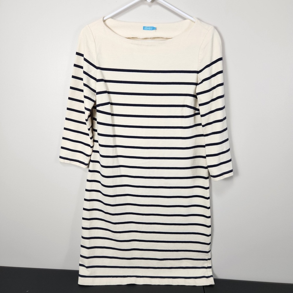 J‎ Mclaughlin Womens Bateau Navy Cream Striped Dress Breton Style Sz XS